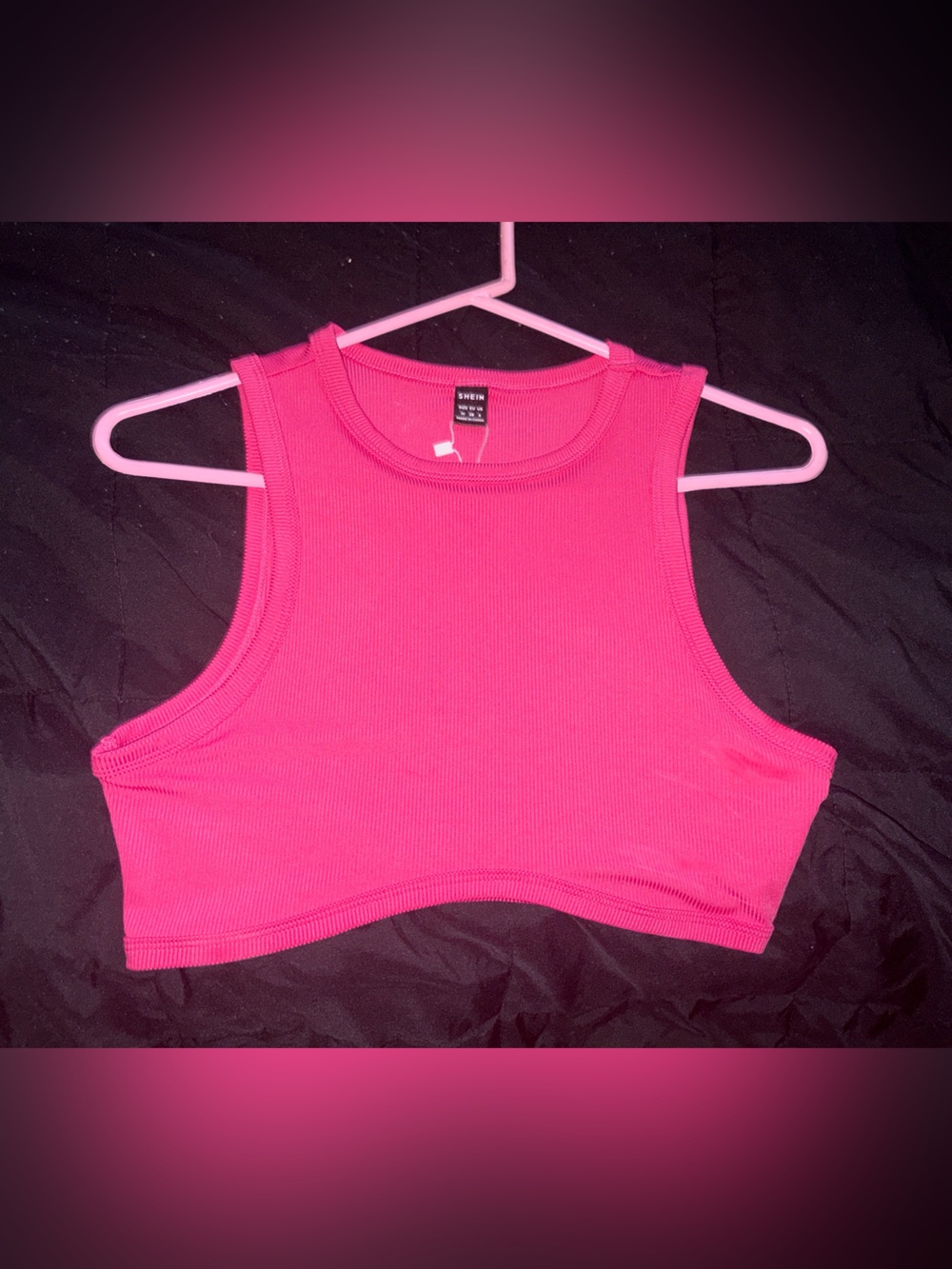 SHEIN Hot Pink Ribbed Racerback Crop Tank - Picture 3 of 4